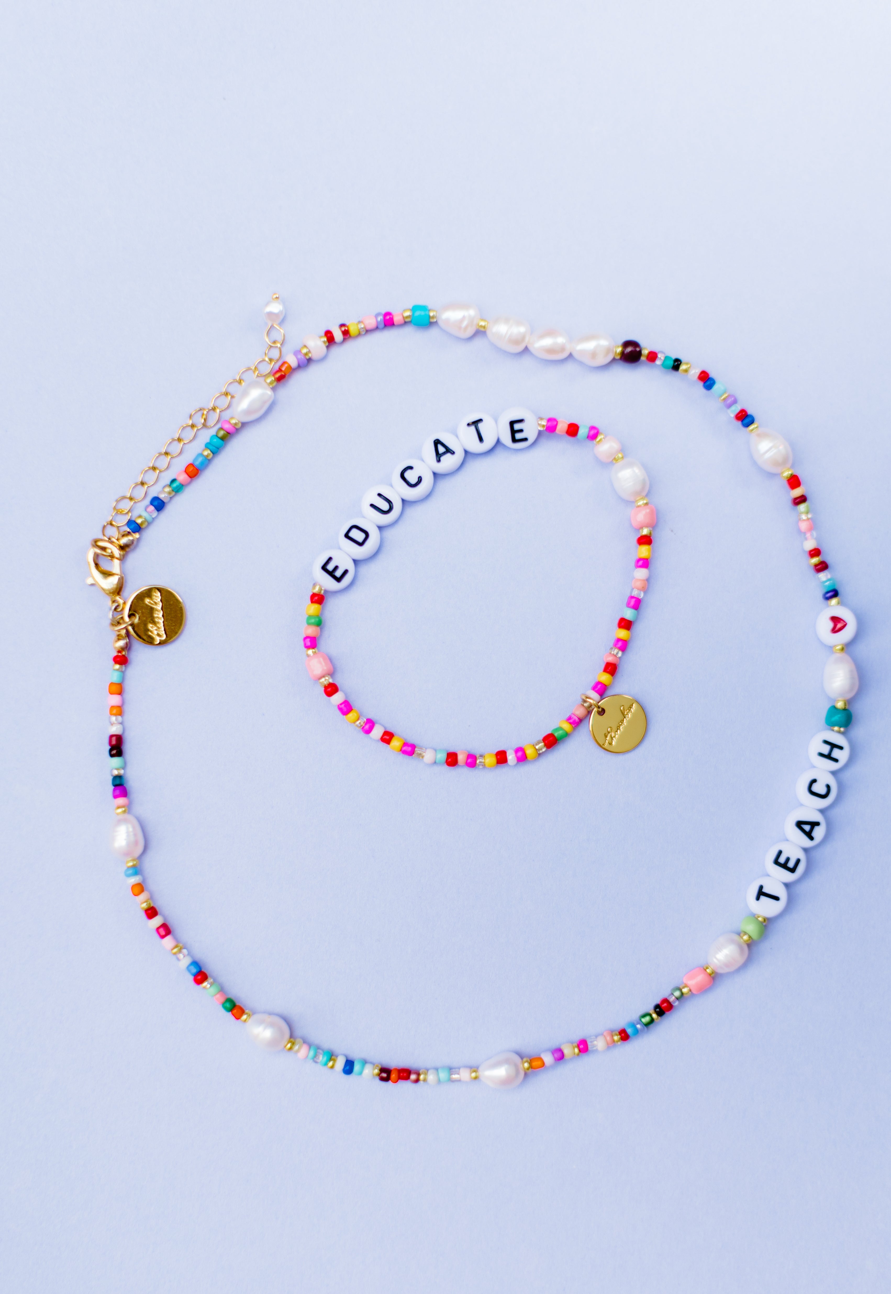 Rainbow and Pearl Beaded Teach Necklace