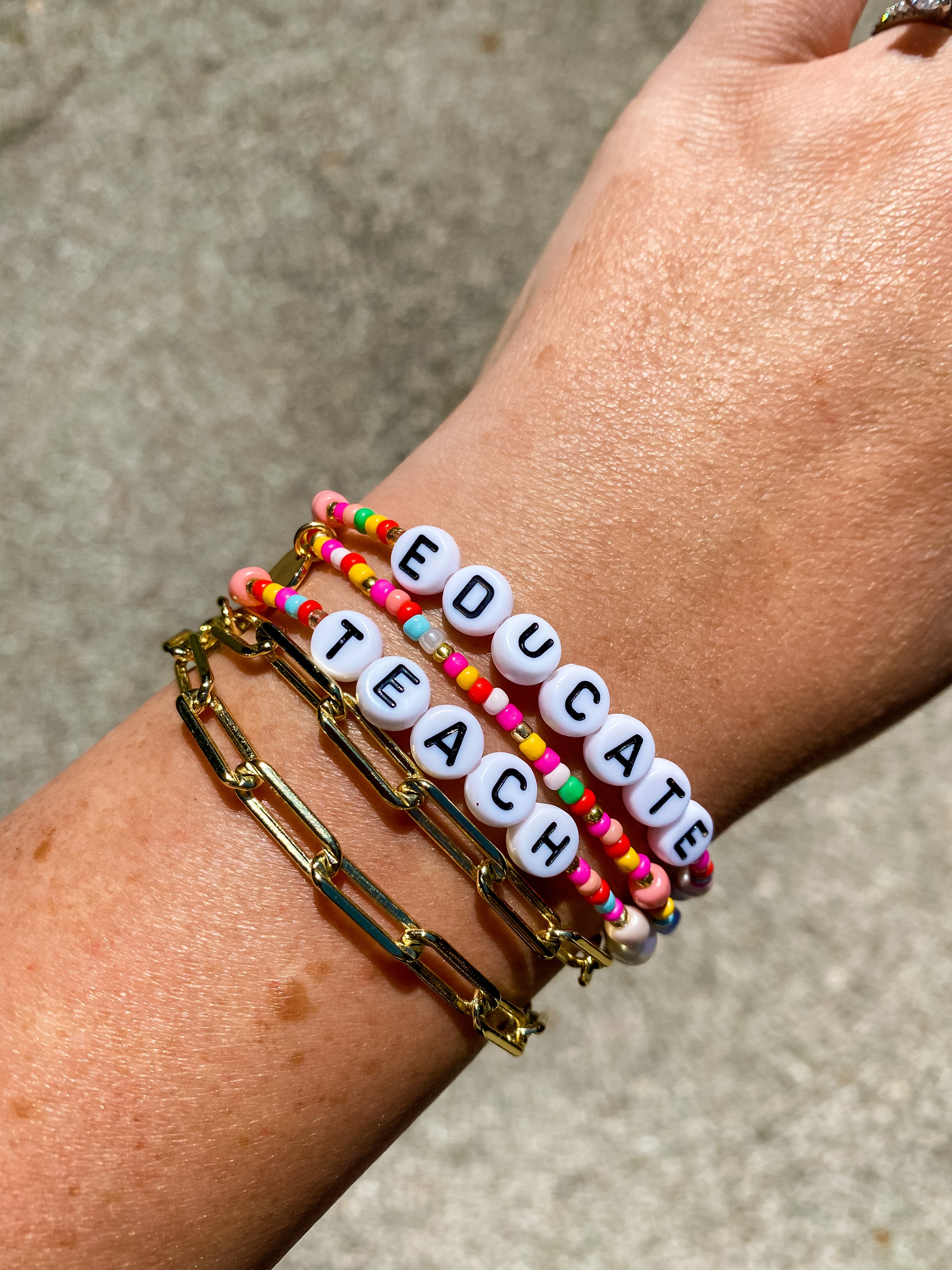 Confetti and Pearl Rainbow Stretch Bracelet